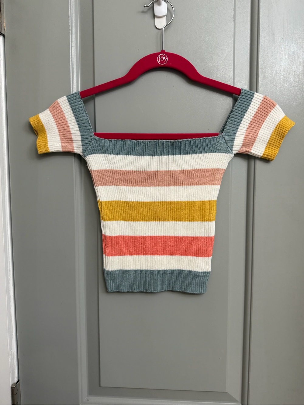 Lulus Multicolor Striped Ribbed Square-Neck Top Size Large - Picture 4 of 5